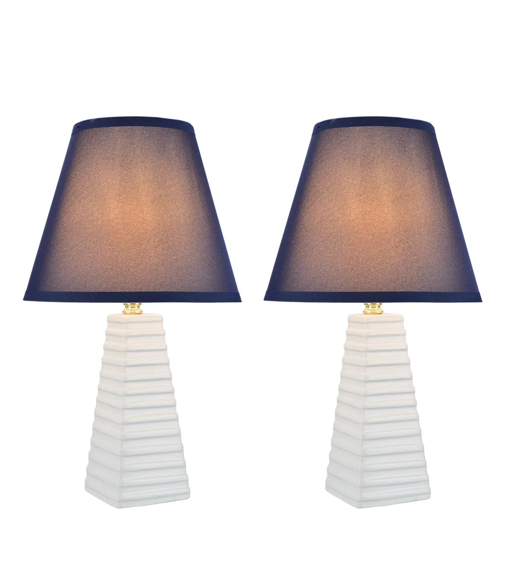 # 40209-12, Two Pack, 18-1/2" High Transitional Ceramic Table Lamp, Hardback Empire Shaped Lamp Shade in Dark Blue, 11" Wide