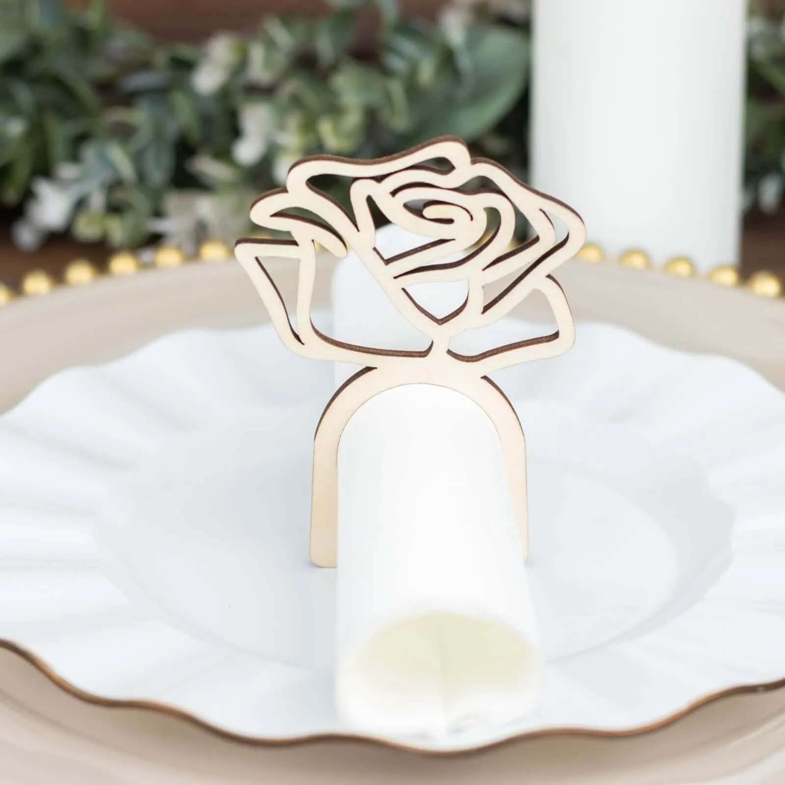 10 Pack 4" Natural Wood Laser Cut Rose Design Rustic Napkin Rings, Boho Farmhouse Napkin Holders