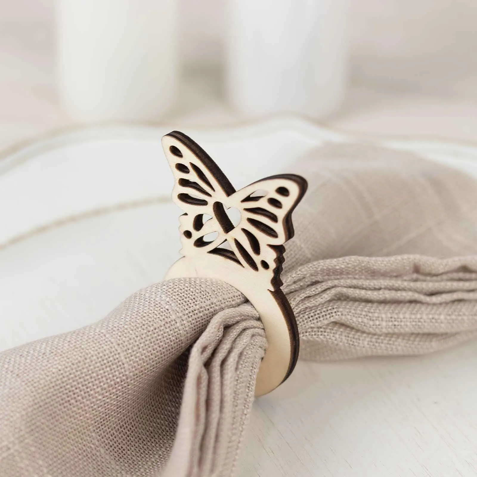 10 Pack Natural Wooden Butterfly Farmhouse Napkin Holders, 3" Boho Rustic Napkin Rings