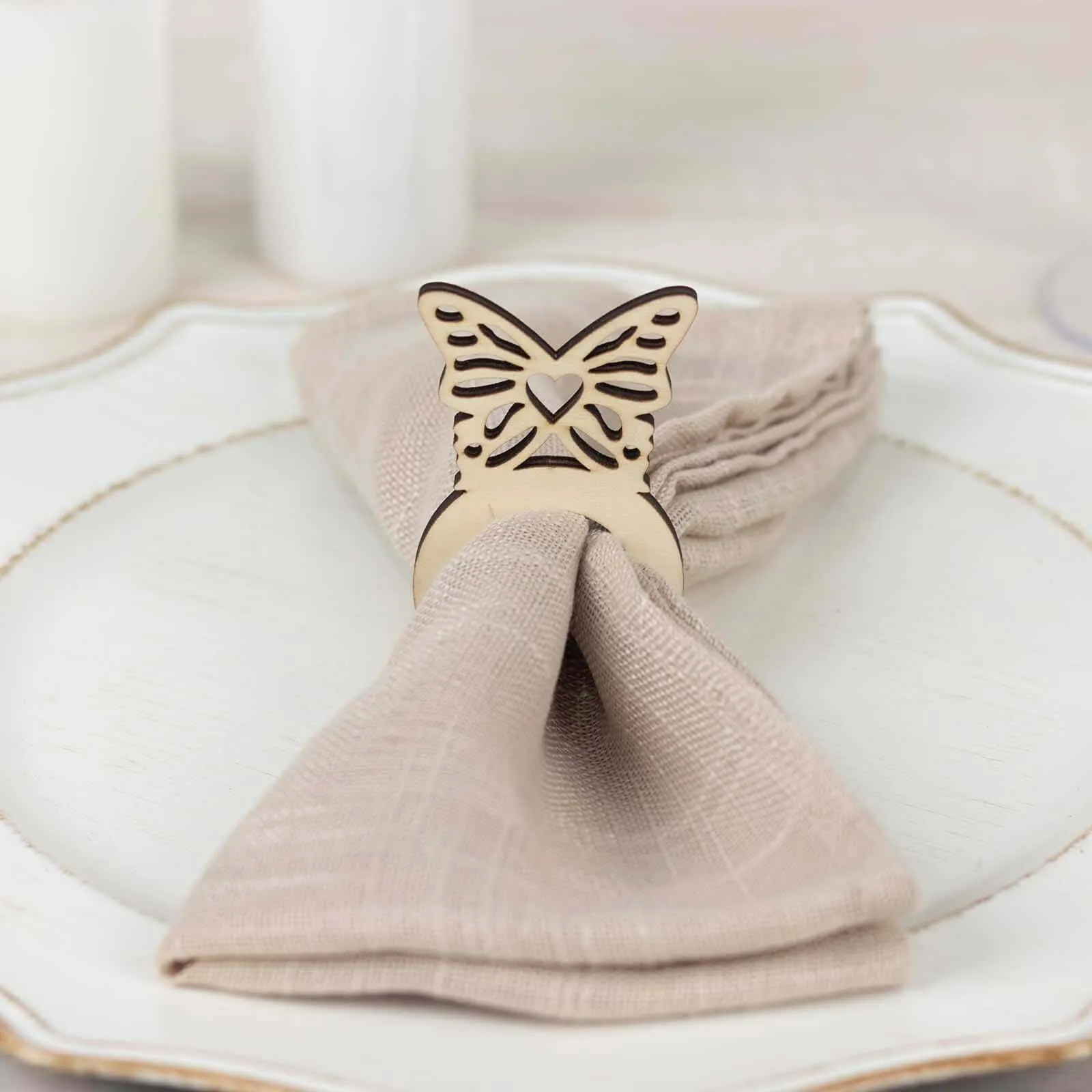 10 Pack Natural Wooden Butterfly Farmhouse Napkin Holders, 3" Boho Rustic Napkin Rings