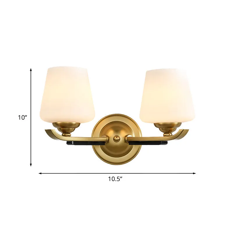 1/2-Head Up Sconce Traditional Indoor Wall Mounted Lamp with Opal Glass Shade in Brass