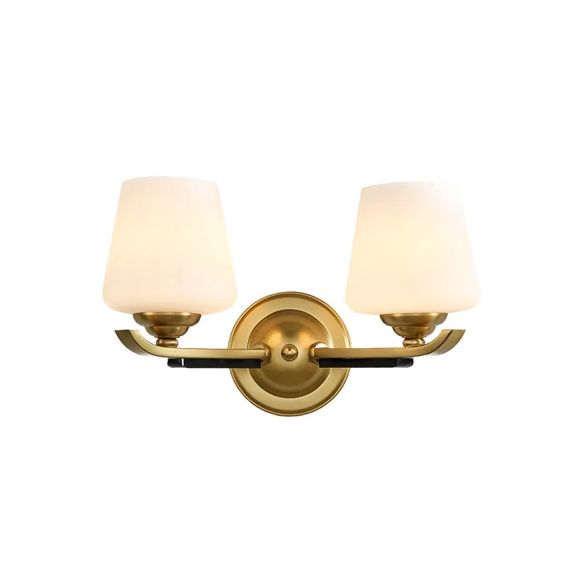 1/2-Head Up Sconce Traditional Indoor Wall Mounted Lamp with Opal Glass Shade in Brass