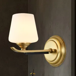 1/2-Head Up Sconce Traditional Indoor Wall Mounted Lamp with Opal Glass Shade in Brass