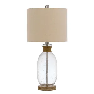 150W 3 Way Seymour Bubbled Glass Table Lamp With Resin Base And Hardback Drum Linen Shade By Cal Lighting