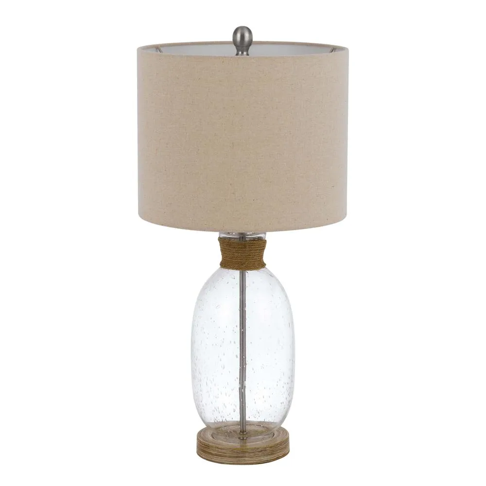 150W 3 Way Seymour Bubbled Glass Table Lamp With Resin Base And Hardback Drum Linen Shade By Cal Lighting