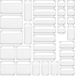 31Pcs Drawer Organizer Set 5-Size Versatile Vanity and Bathroom Drawer Organizers, Clear Plastic Desk Drawer Organizer Trays and Customize Layout Storage Bins for Makeup Kitchen Office (Clear)