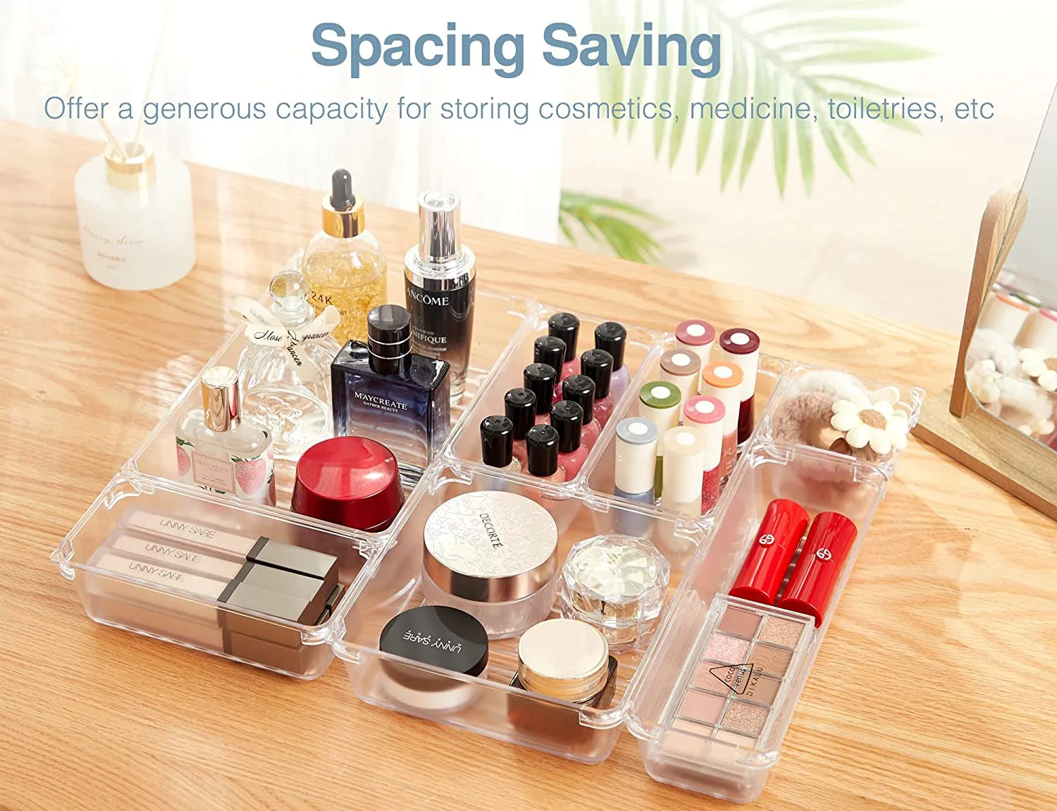 31Pcs Drawer Organizer Set 5-Size Versatile Vanity and Bathroom Drawer Organizers, Clear Plastic Desk Drawer Organizer Trays and Customize Layout Storage Bins for Makeup Kitchen Office (Clear)