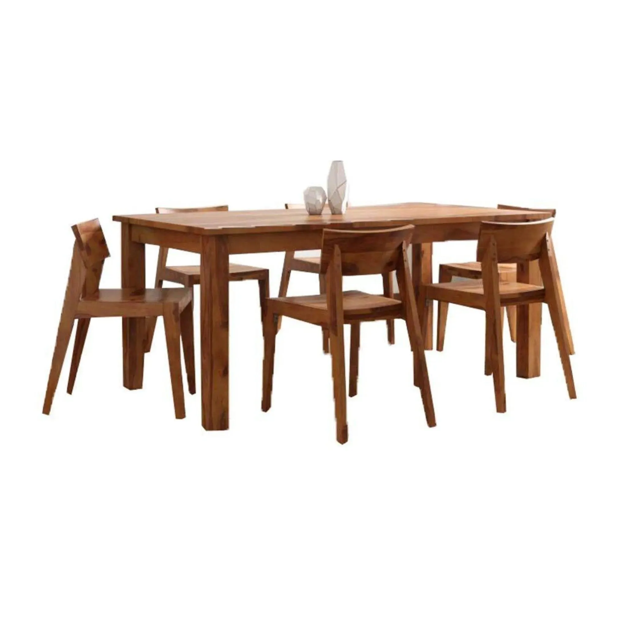 6 Seater Dining Table with Chairs for Living Room (Teak Wood)