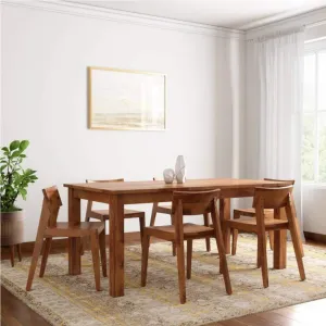 6 Seater Dining Table with Chairs for Living Room (Teak Wood)