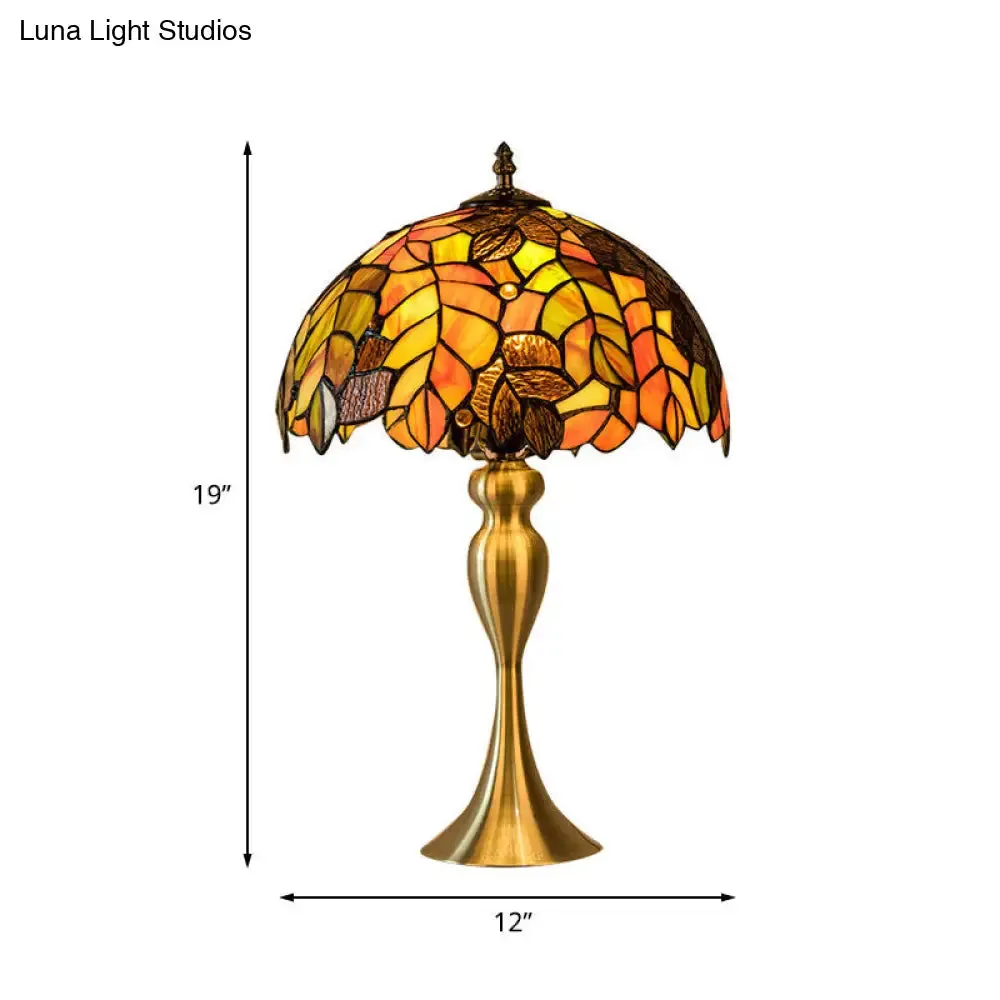 Abigail - Baroque 1-Light Leaf Patterned Night Lamp Baroque Gold Finish Hand Cut Glass Table Lighting with Dome Shade