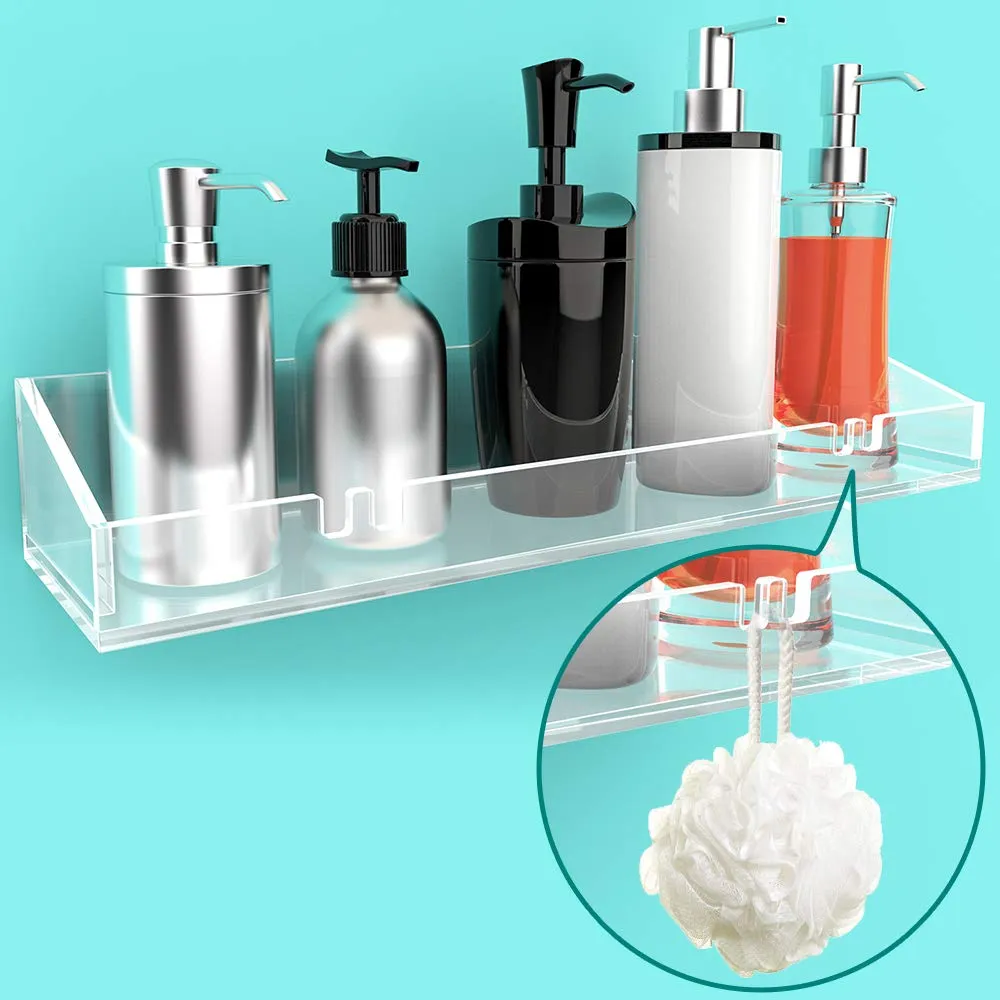 Acrylic Bathroom Shelves, Wall Mounted No Drilling Thick Clear Storage & Display