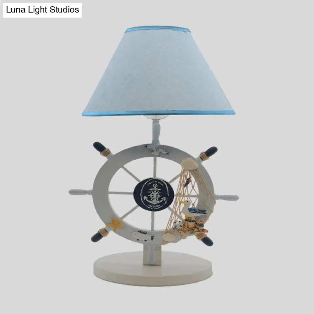 Alphecca - Blue Children Single Light Rudder Task Lighting with Fabric Shade Blue Conical Small Desk Lamp