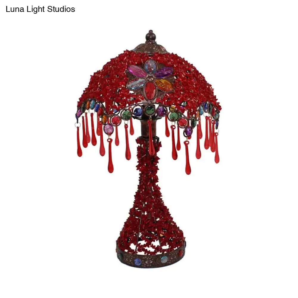 Art Deco Scalloped Nightstand Lamp - Metal Base, Red/Purple Glow - Perfect Living Room Table Lighting