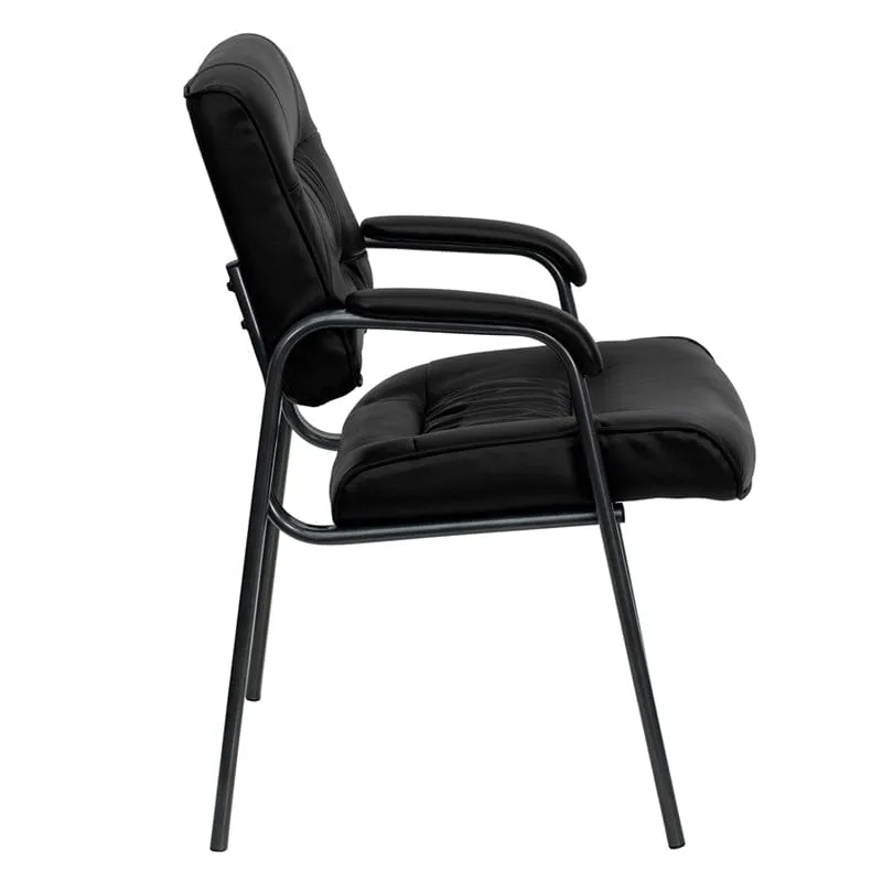 Black LeatherSoft Executive Side Reception Chair with Titanium Gray Powder Coated Frame [BT-1404-BKGY-GG]