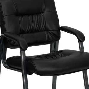 Black LeatherSoft Executive Side Reception Chair with Titanium Gray Powder Coated Frame [BT-1404-BKGY-GG]