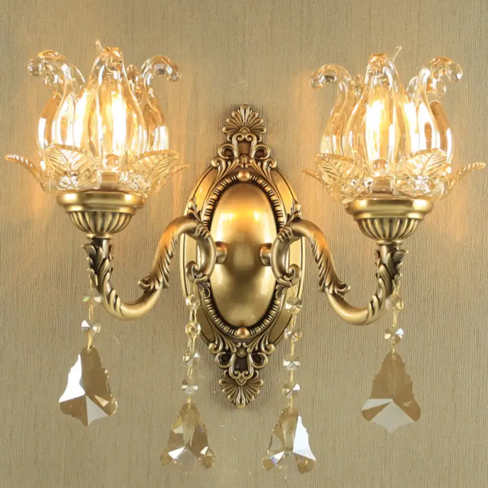 Brass Wall Mount Sconce with Clear Glass 1/2-Light for a Classic Floral Look