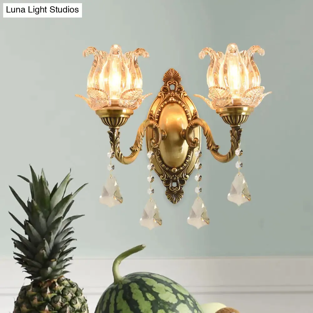 Brass Wall Mount Sconce with Clear Glass 1/2-Light for a Classic Floral Look