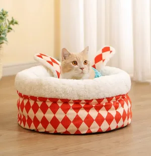 Bunny Ears Warm Fleece Bed Semi-enclosed Circus Style Pet Cave for Cat Small Dog