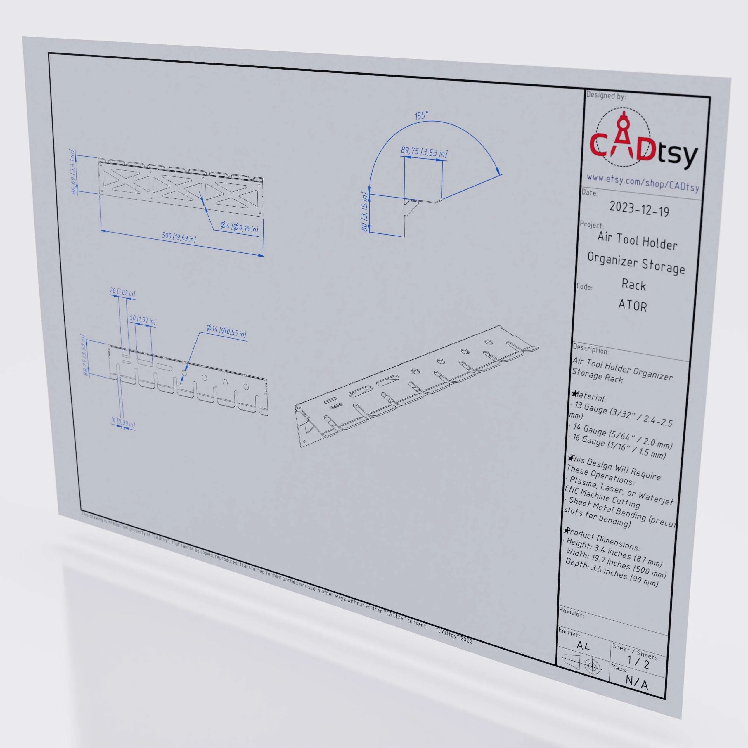 CNC Laser/Plasma Cutting Air Tool Wall Rack - Workshop Organizer DXF/SVG Files