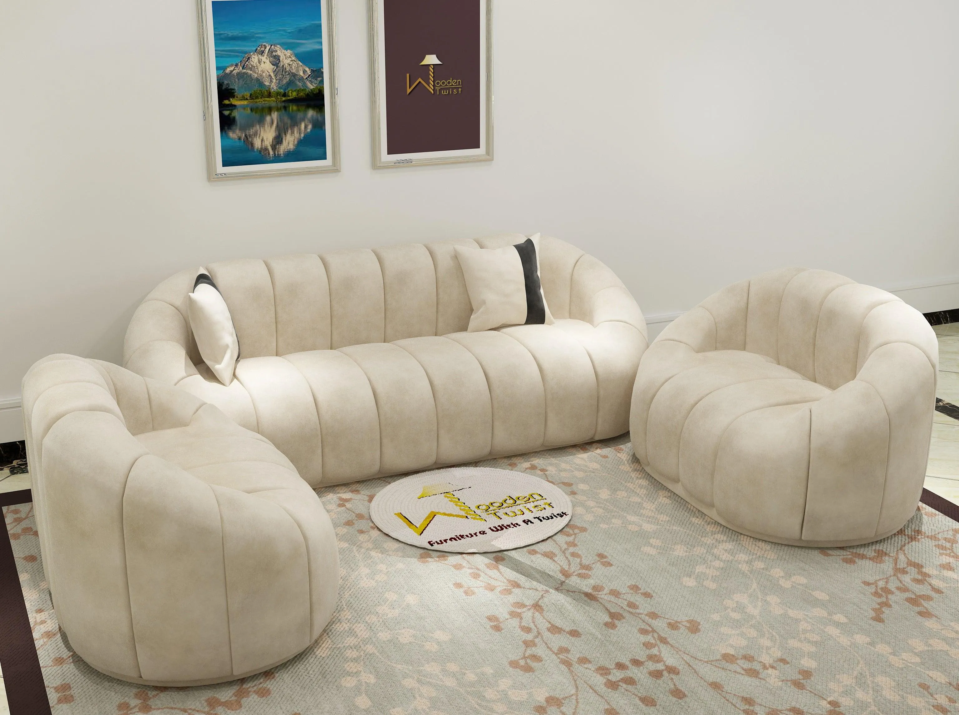 Collin Modern Oval Shape Sofa Set With Center Table