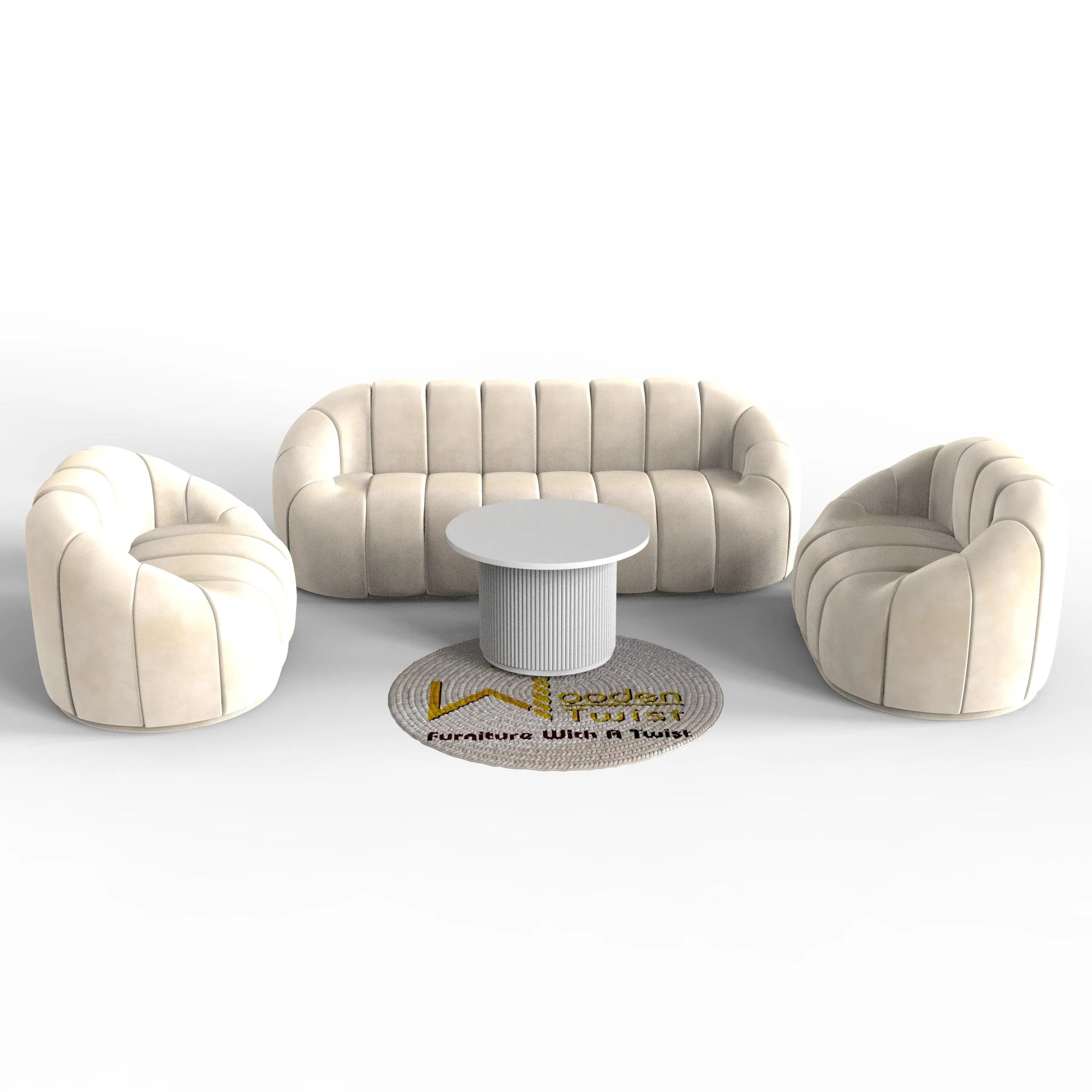 Collin Modern Oval Shape Sofa Set With Center Table