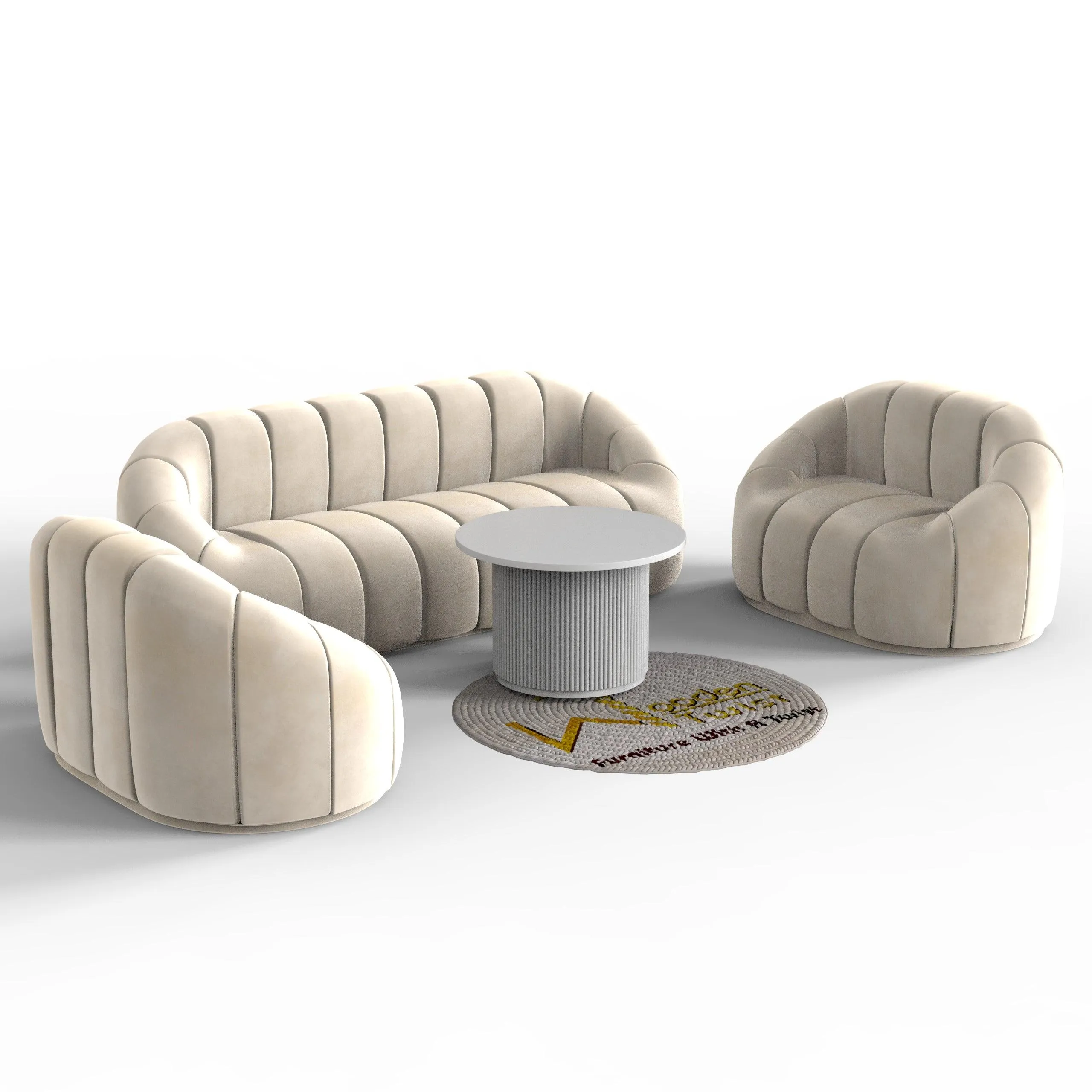 Collin Modern Oval Shape Sofa Set With Center Table