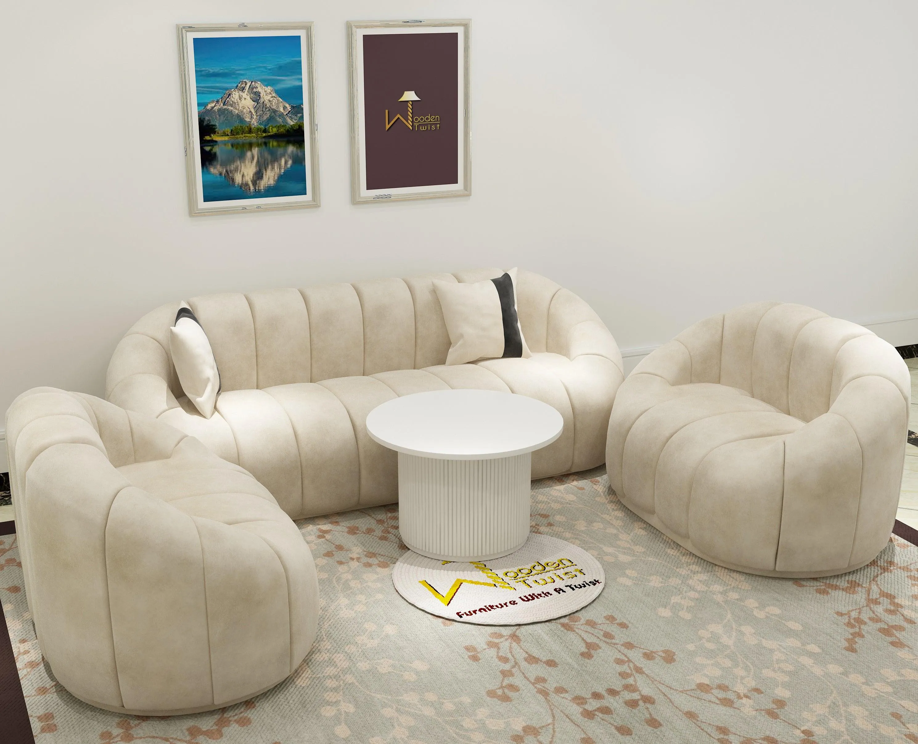 Collin Modern Oval Shape Sofa Set With Center Table