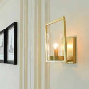 Colonial Brass Cylinder Sconce Light with Clear Glass for Living Room