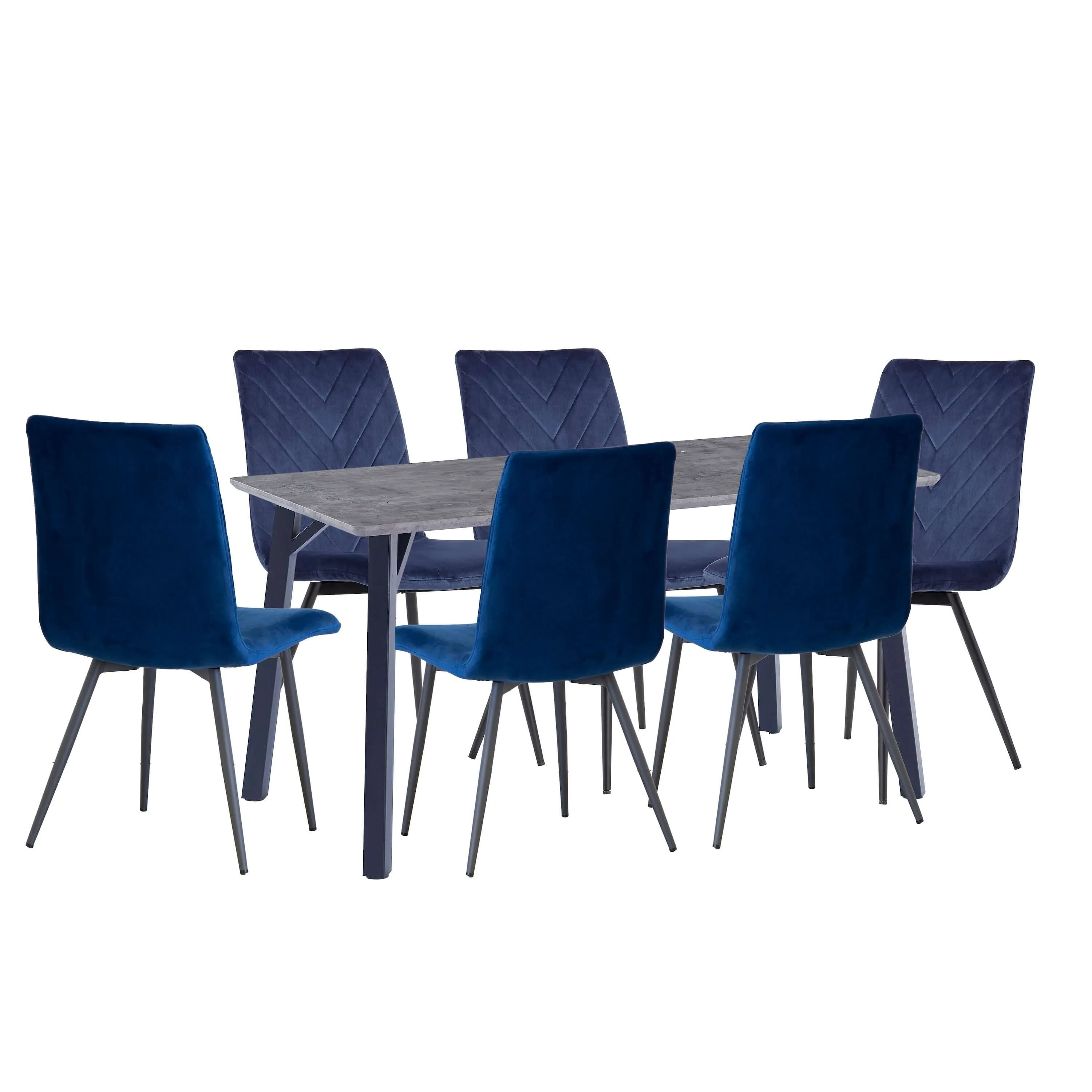 Concrete Effect Table 1.8m & 6 x Blue Velvet Chairs