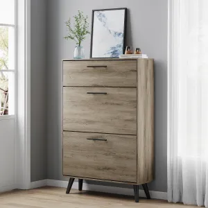 cozy GetYes Wooden Shoe Cabinet with 3 Flip Drawers, Hidden Shoe Storage