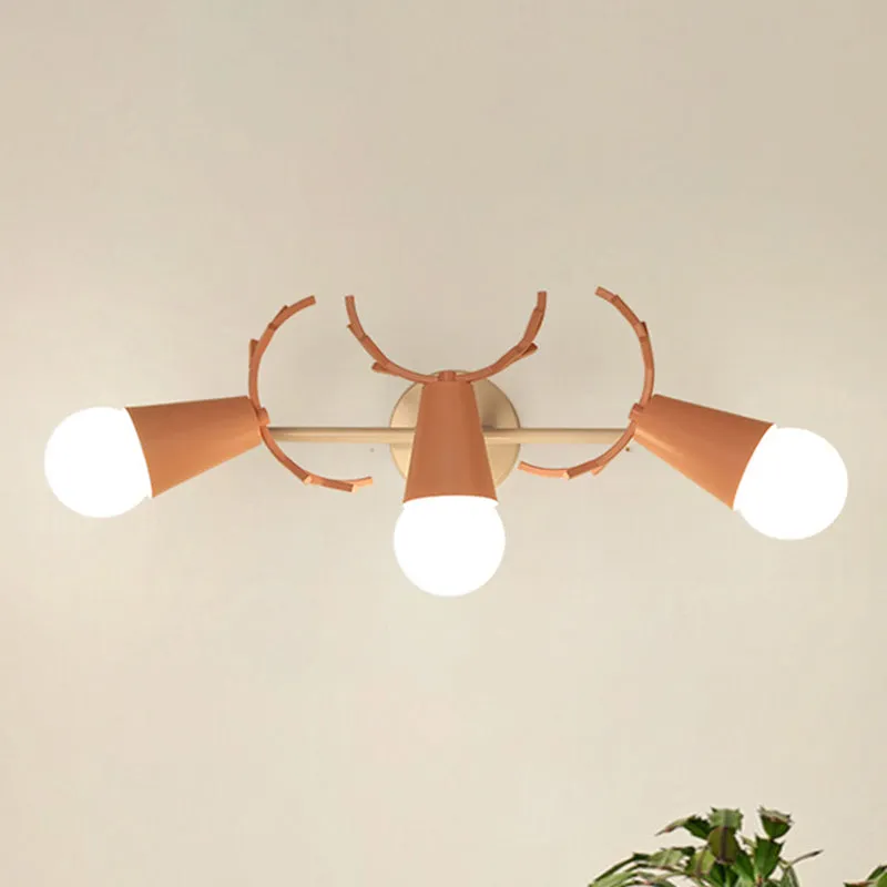 Deer Horn Nordic Metal Wall Sconce with 3 Conical Heads - Bedroom & Undertint Wall Light