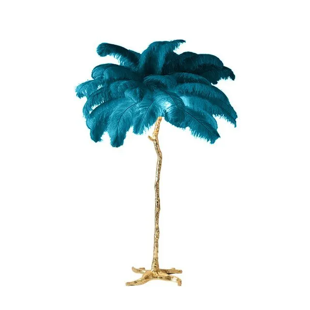 Elegant Ostrich Feather LED Floor Lamp with Copper Base