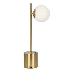 Ethereal Modern Small Brass Metal Table Lamp, Desk Lamp Fixture with White Glass Globe Shade