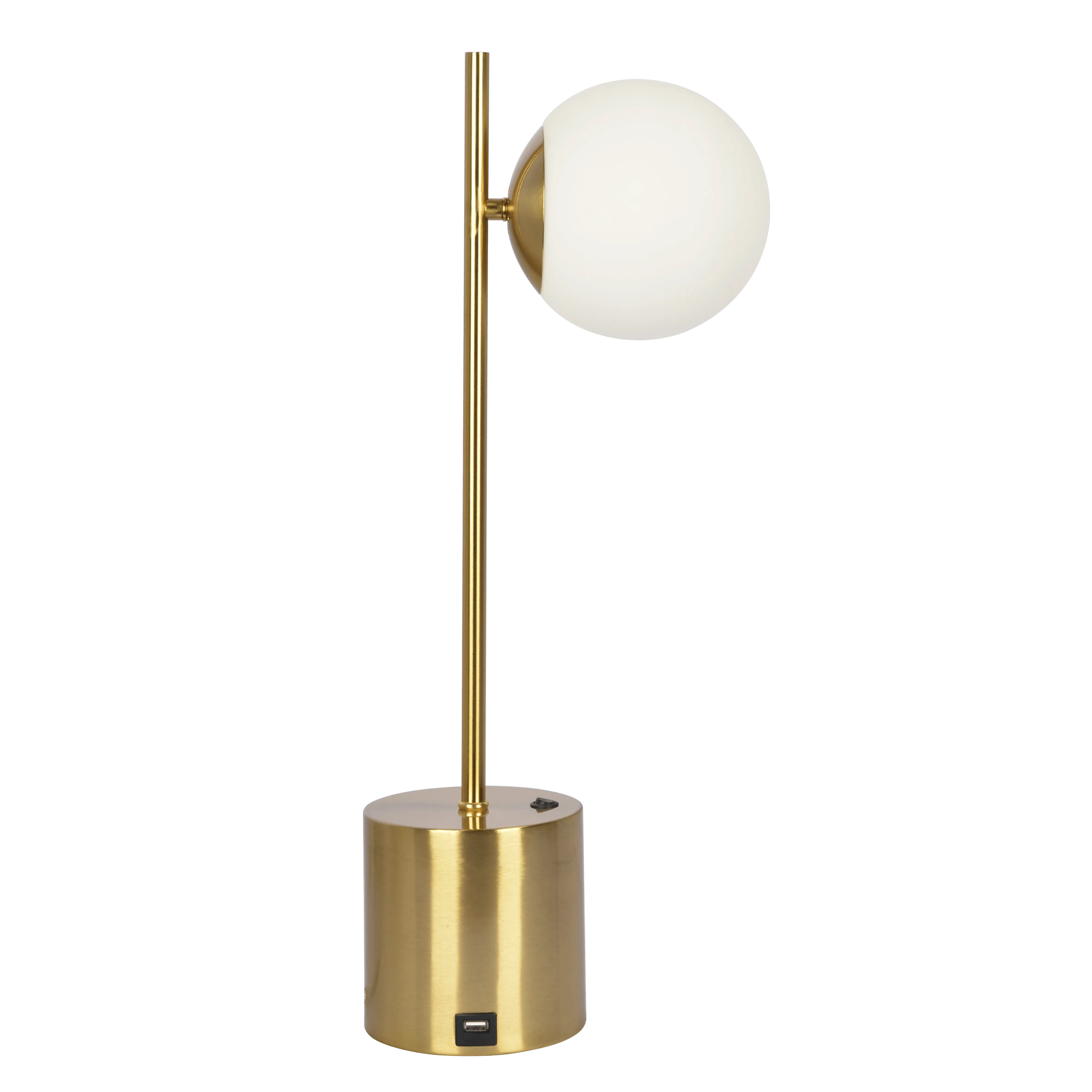 Ethereal Modern Small Brass Metal Table Lamp, Desk Lamp Fixture with White Glass Globe Shade