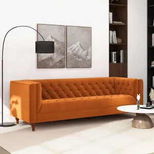 Evelyn Mid Century Modern Burnt Orange Velvet Luxury Chesterfield Sofa