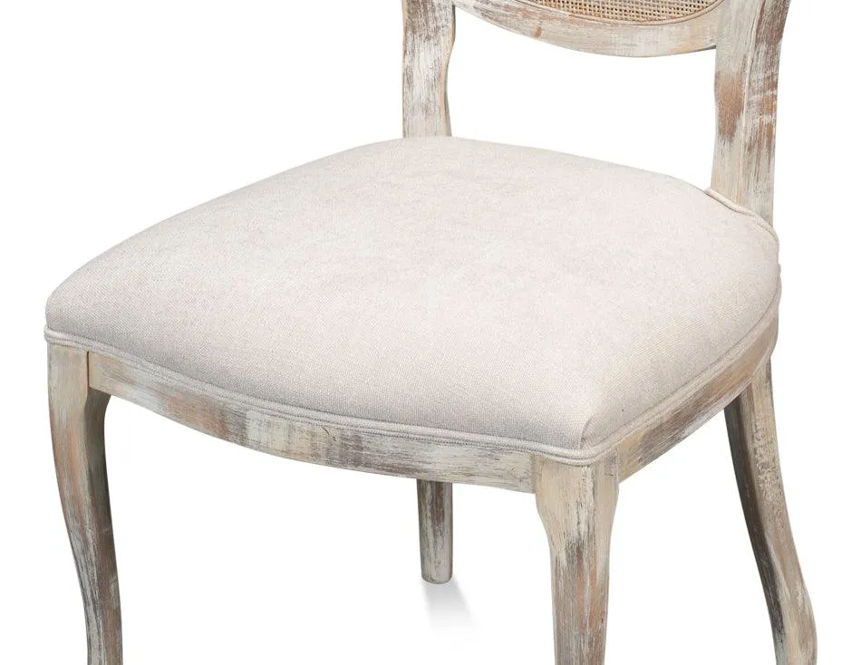 Farm Style Cane Back Chairs with Cream Seats - Pair