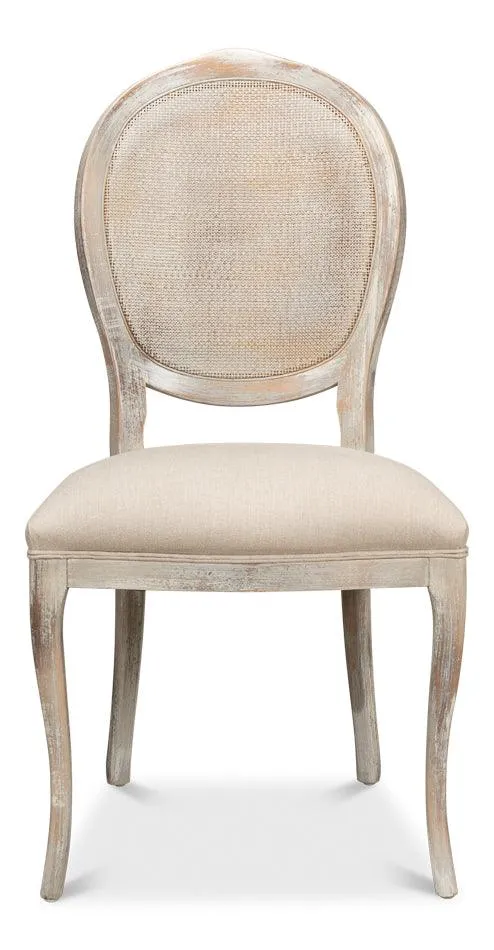 Farm Style Cane Back Chairs with Cream Seats - Pair