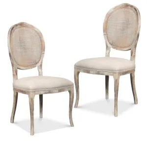 Farm Style Cane Back Chairs with Cream Seats - Pair