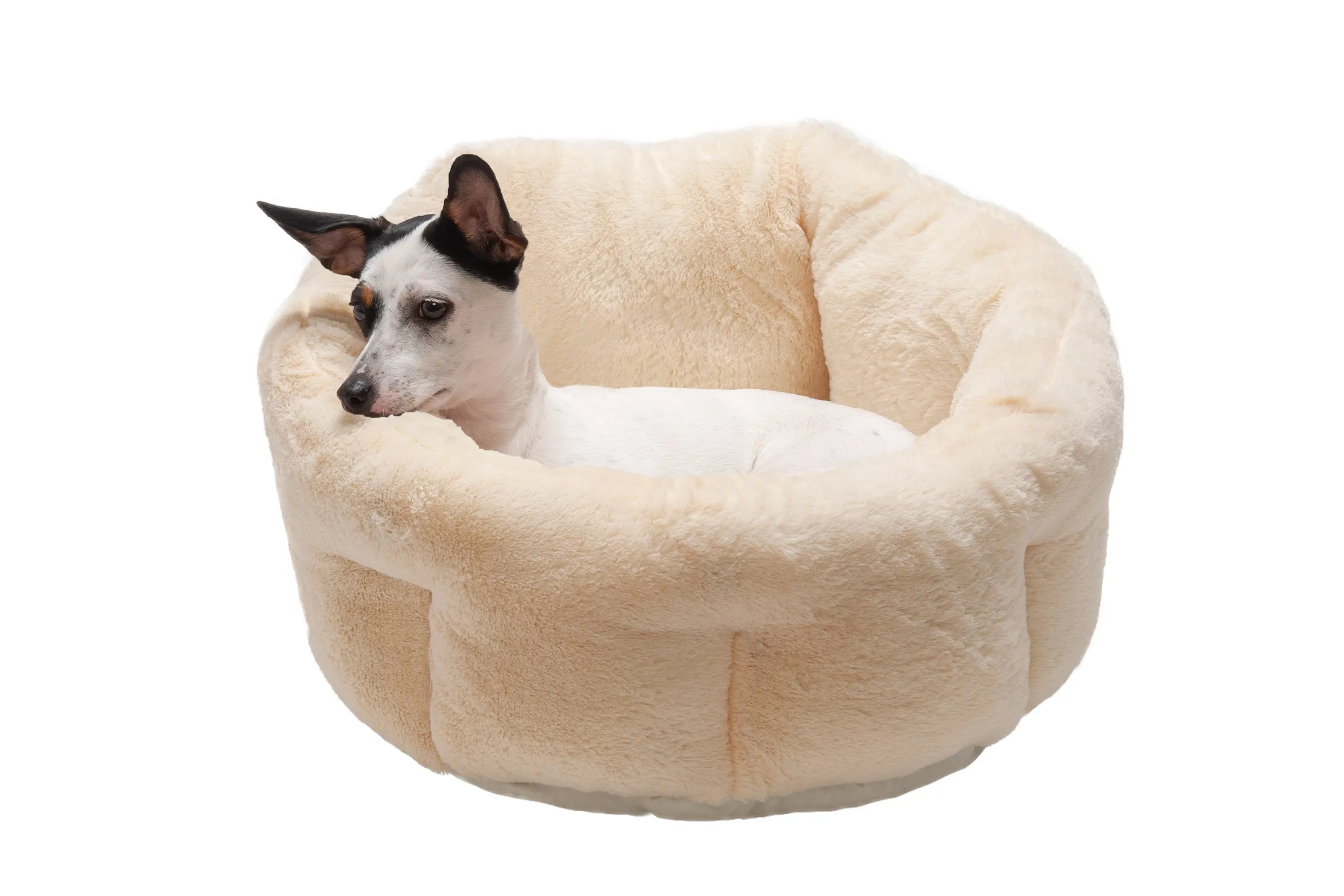 FurHaven Luxury Fur Warming Hi-Lo Cuddler Bed - Small 20, Cream