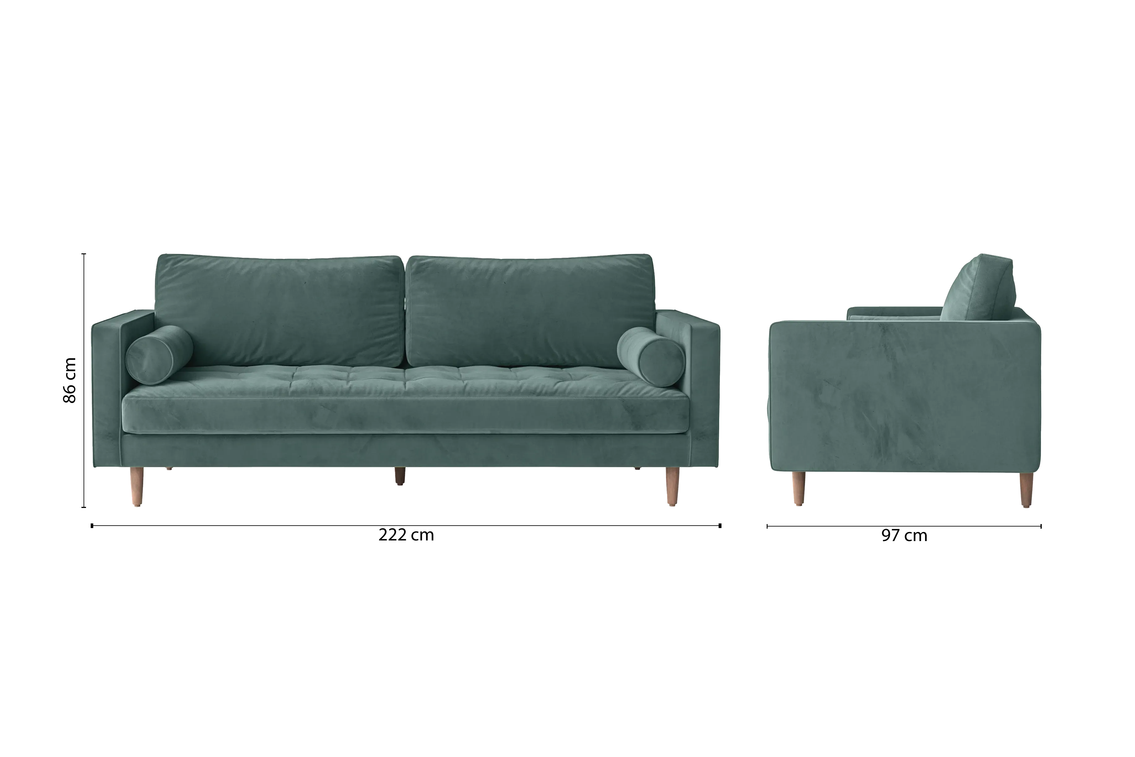 Gela 3 Seater Sofa Teal Velvet