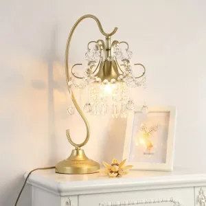 Geneviève - Gold 1 Head Bent Arm Frame Table Lamp Contemporary Gold Crystal Beads Nightstand Lamp for Bedroom