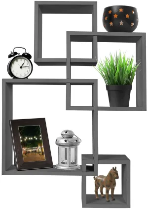 Gray Floating Cube Shelves - Intersecting Wall Mounted Shelves - Bedroom Decor