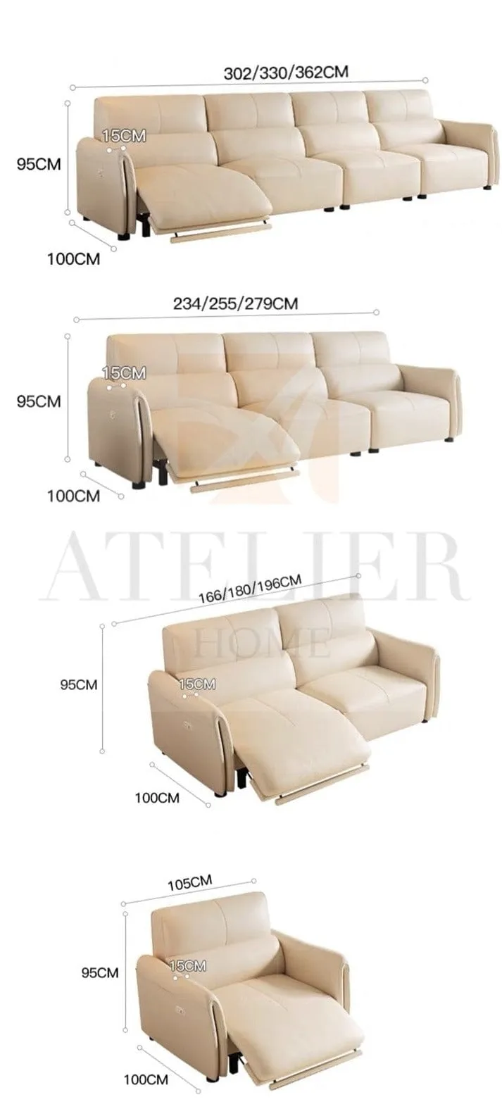 Grecian Leather Electric Recliner Sofa