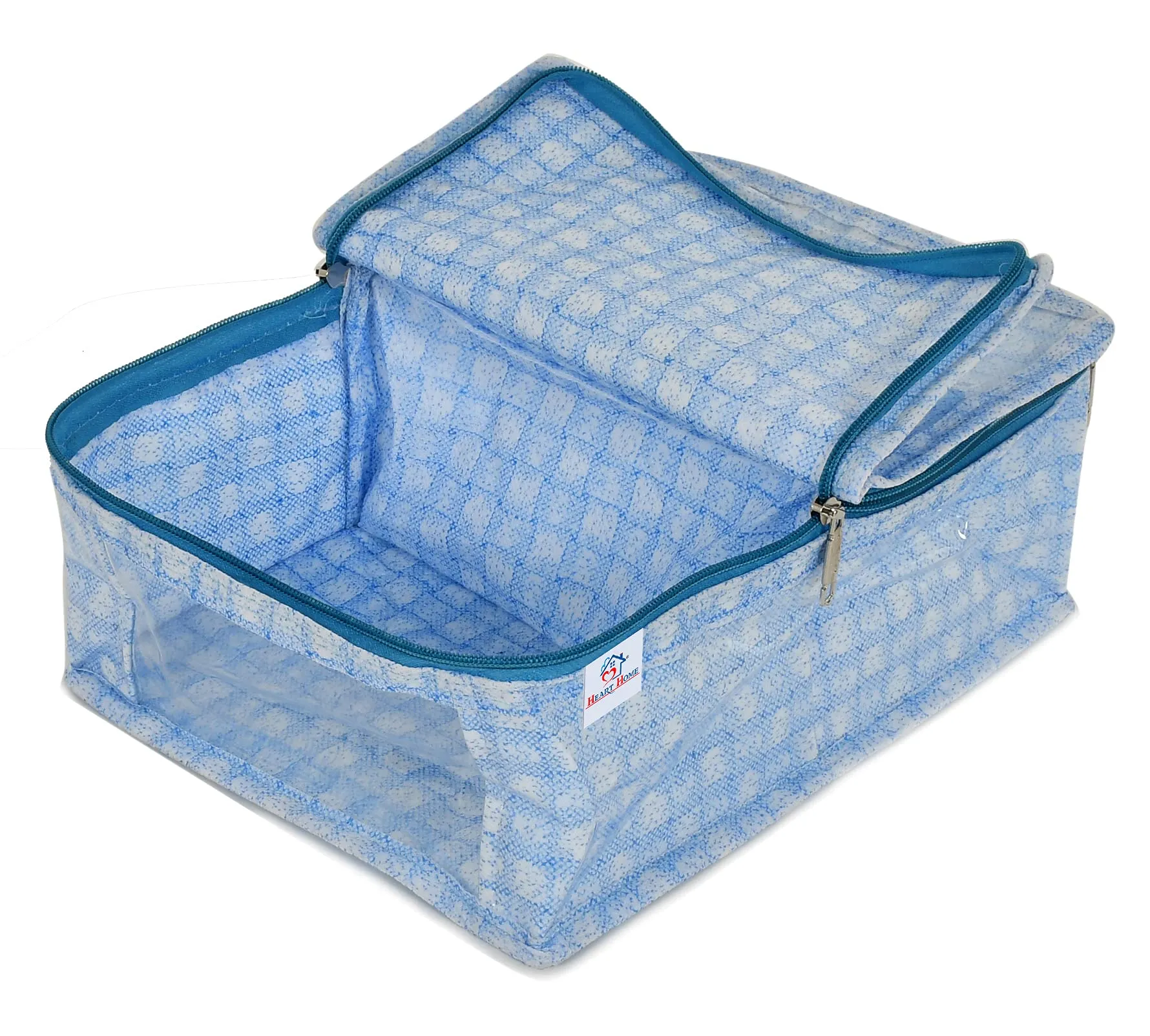 Heart Home Check Design Laminated PVC Undergarments Organizer Bag With 2 Compartments & Tranasparent Window (Blue)-HS_38_HEARTH21266