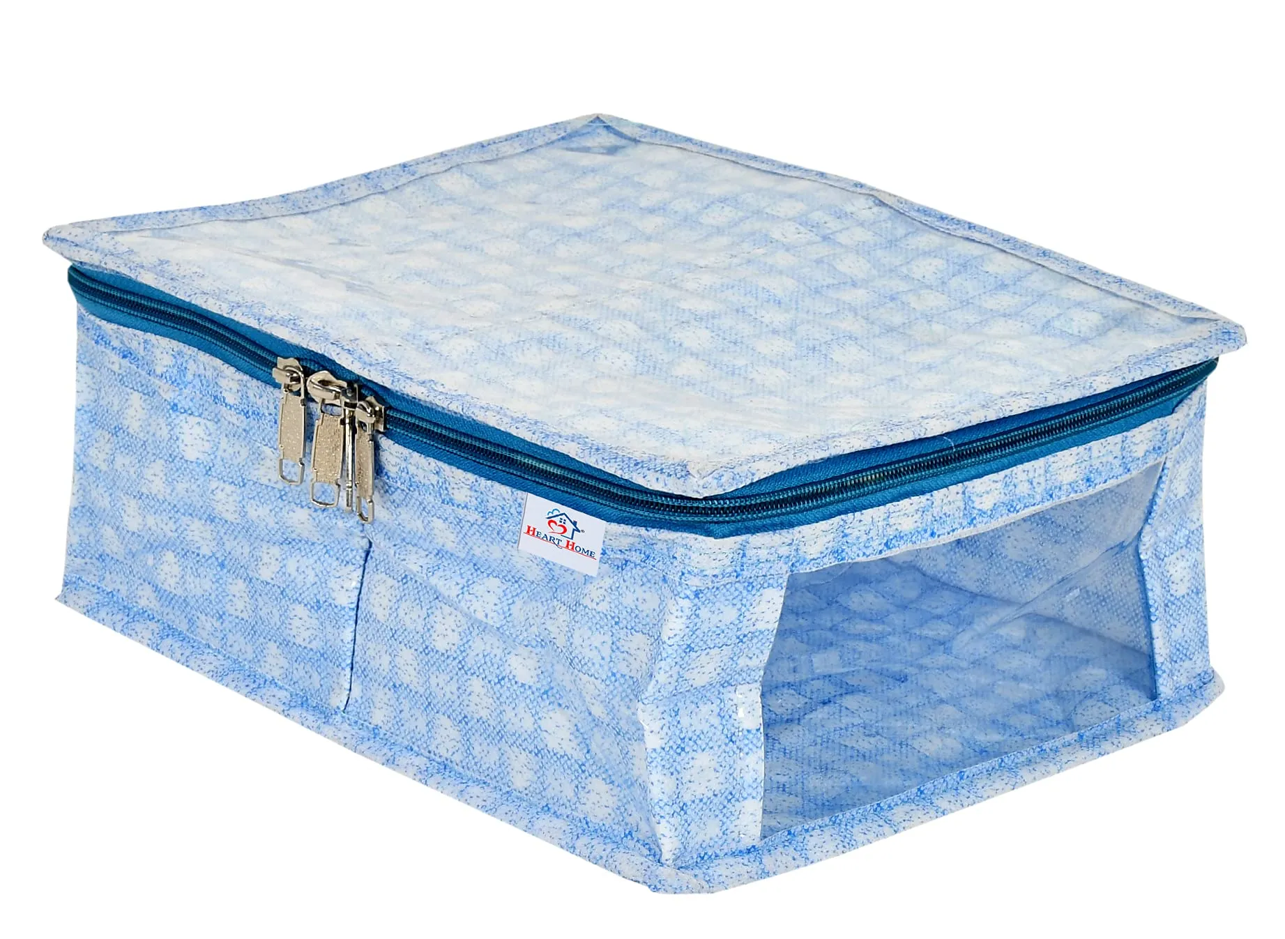 Heart Home Check Design Laminated PVC Undergarments Organizer Bag With 2 Compartments & Tranasparent Window (Blue)-HS_38_HEARTH21266