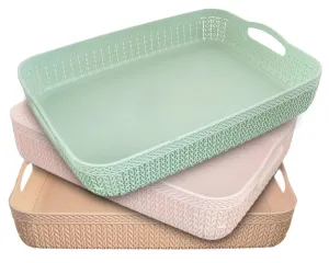 Heart Home Q-3 Designer Plastic Storage Basket For Store Fruits, Vegetables, Magazines, Cosmetics, Stationary Pack of 3 (Green & Pink & Coffee)-50HH01526