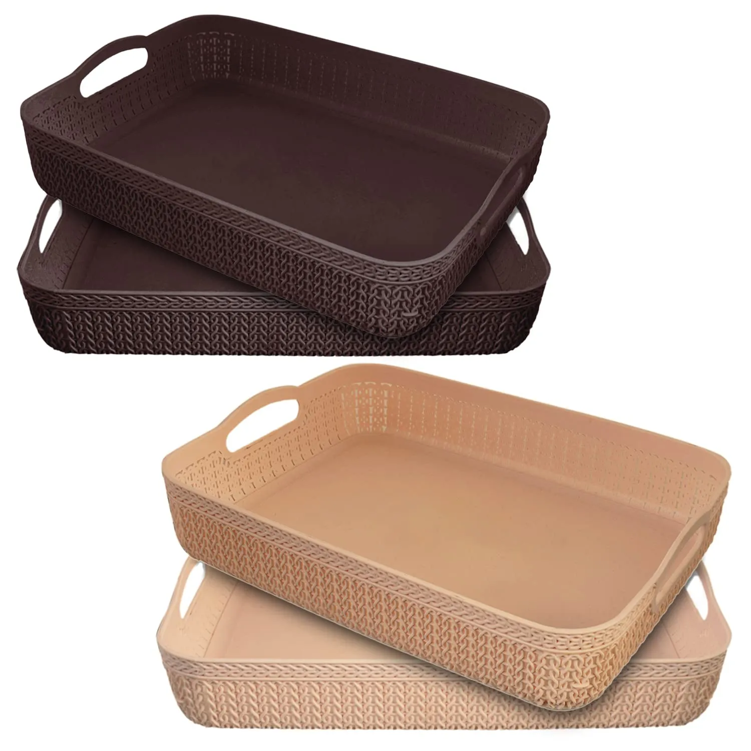 Heart Home Q-3 Designer Plastic Storage Basket For Store Fruits, Vegetables, Magazines, Cosmetics, Stationary Pack of 4 (Coffee & Brown)-50HH01530