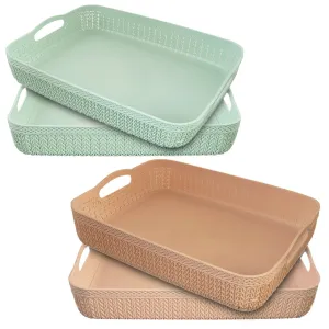 Heart Home Q-3 Designer Plastic Storage Basket For Store Fruits, Vegetables, Magazines, Cosmetics, Stationary Pack of 4 (Coffee & Green)-50HH01532