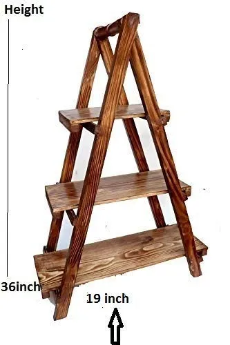 HIDEN® Wooden Ladder Shelve Bookshelf Finish Pine Wood Shelf Home Decorative for Showpiece Plant Stand - 3 Feet