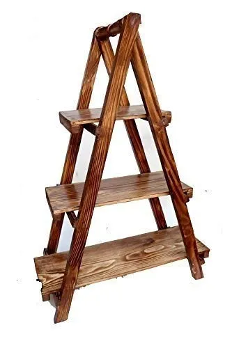 HIDEN® Wooden Ladder Shelve Bookshelf Finish Pine Wood Shelf Home Decorative for Showpiece Plant Stand - 3 Feet